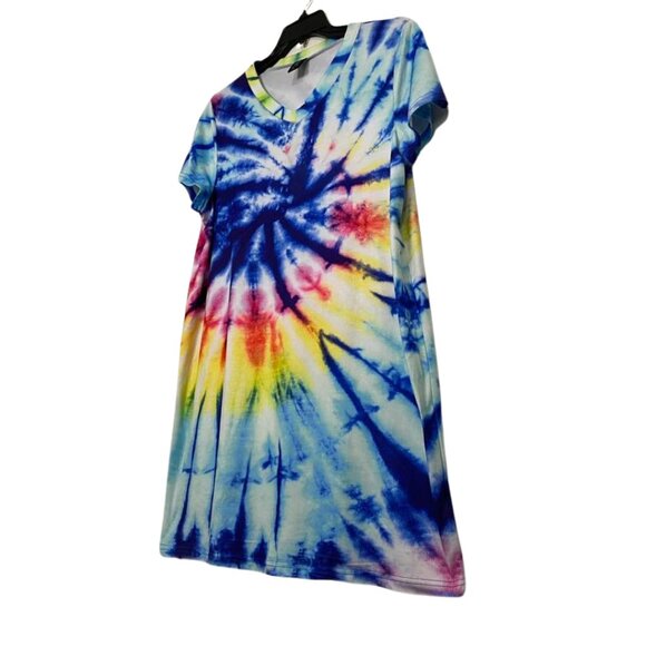 Jenize Tie Dye Boho Hippie T-Shirt Dress XL Colorful V-Neck Lounge Sleepwear - Picture 4 of 13